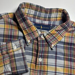 Ralph Lauren Yellow Plaid Men's XXL Chambray Lined Long Sleeve Button Down Shirt